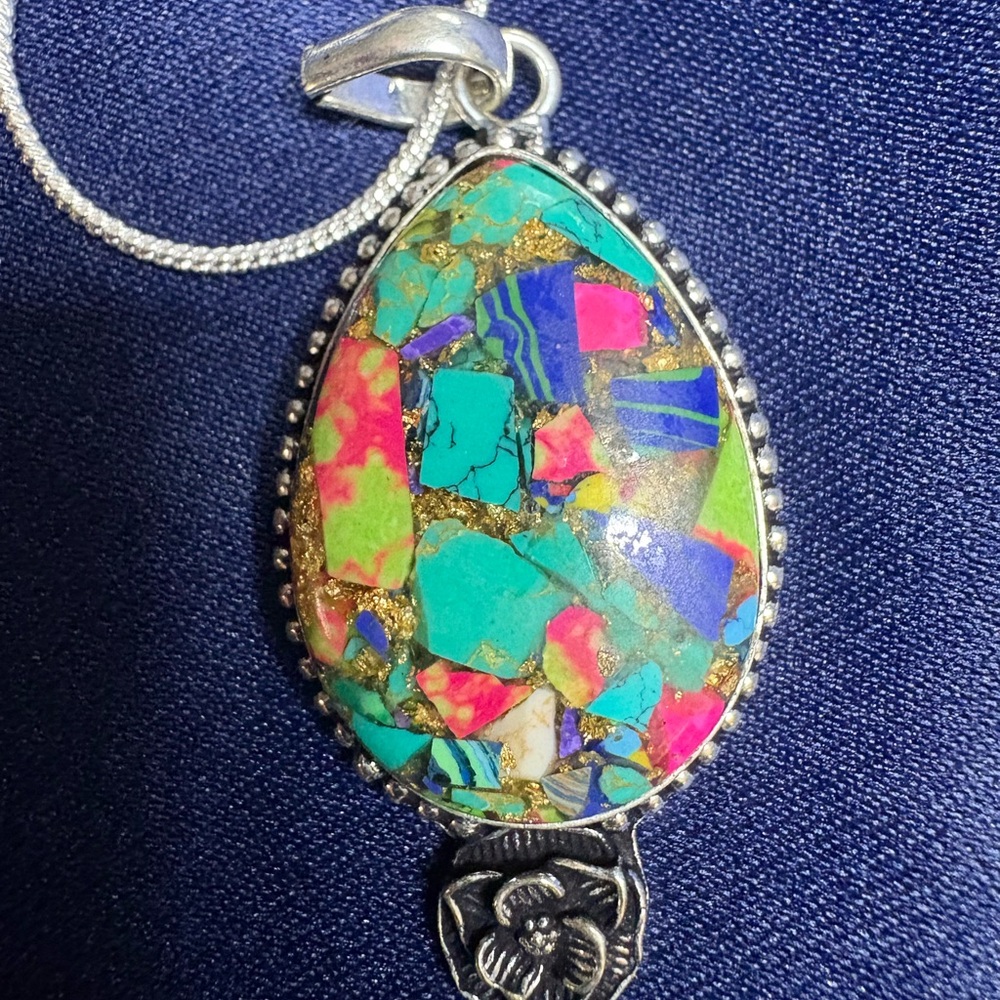 SOLD Candy Crush Turquoise Pendant with 18" chain - Picture 2 of 4